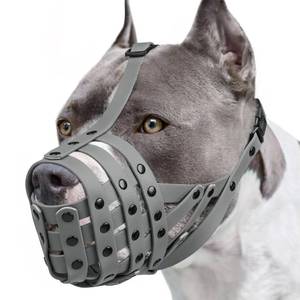 lot 14102 image: Mayerzon Pitbull Muzzle, Lightweight Basket Muzzle for Large Medium Dogs Rottweiler Amstaff to Prevent Biting Eating, Safe for Grooming Vet Visits Training, Allows to Pant Drink, Adjustable and Sturdy
