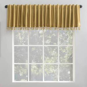 lot 14105 image: Sun Zero Greyson Faux Dupioni Silk Beaded Tassels Thermal Extreme Total Blackout Back Tab Curtain Valance, 50 x 17in, Goldin