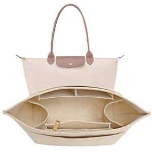 lot 14120 image: LOUKAYCCI Purse Organizer Insert for Longchamp Le Pliage L Handbag Insert Felt Long Champ Tote Bag Organizer Insert with Cup (Beige, Large)