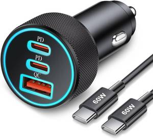 lot 14135 image: 67W 3-Port Super Fast Type C Car Charger USB C for Samsung Galaxy S26 S25 S24 S23 S22 Ultra, iPhone 17Air1615 Pro Max, Android, PDQC Car Phone Adapter Accessories for Men Women  3FT USB-C Cable