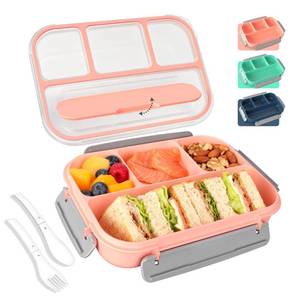 lot 14152 image: WHALEHOUSE Bento Lunch Box, 1000ML 4 Compartments Meal Prep Container with Utensil, Airtight Food Storage Container with Snap Locking Lids, MicrowaveDishwasherFreezer Safe, On the Go