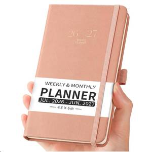 lot 14155 image: EMSHOI Pocket Calendar 2026-2027, Small Mini Academic Planner Weekly and Monthly, July 2026-June 2027, School Student Teacher Agenda, Leather Hardcover, 100GSM Paper, Tabs, A6 4.3x6in, Pinkin