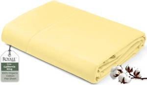 lot 14165 image: Royale Linen 100percent Organic Cotton California King Flat Sheet Only - Super Soft - Percale Top Sheets - California King Flat Sheet Sold Separately - Cool and Crisp Sheets Only (108 x102in, Yellow)in