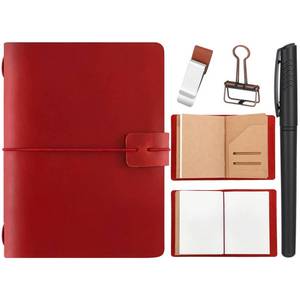 lot 14171 image: Thenshop Travelers Refillable Leather Journal Notebook Travel Diary Handmade Passport Travelers Journal for Men and Women with 3 Notebook Inserts, Pen Holder, Binder Clip(Wine Red,Passport Size)