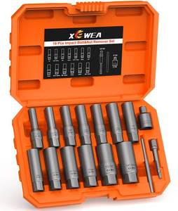 lot 14181 image: 16PCS 38 Drive Deep Bolt Extractor Set, Impact Bolt Nut Remover Set, Stripped Lug Nut Extraction Socket Set For Narrow Space Removing Broken, Damaged, Frozen, Rusted, Rounded-Off Bolts, Nuts, Studin