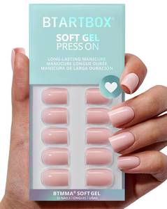 lot 14187 image: BTArtbox Press On Nails Square - Pastel Pink Short Press On Nails with Glue for Women, Opaque Soft Gel Glue On Nails in 16 Sizes - 32 Stick On Nails Kit, Metro Mocha