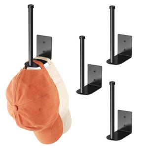 lot 14195 image: 4 Pack Hat Racks for Baseball Caps, Stainless Steel Hat Organizer for Baseball Cap, Hat Holder Storage Organizer, H at Hanger Strong AdhesiveWall Drilled for Door, Bedroom, Closet(Black 6 in)