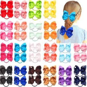 lot 14200 image: CLLOT 40Pcs 4.5 Inches Boutique Pops Hair Bows Elastic Hair Ties Grosgrain Ribbon Big Cheer Bow Ponytail Holder Rubber Hair Bands for Baby Girls In Pairs