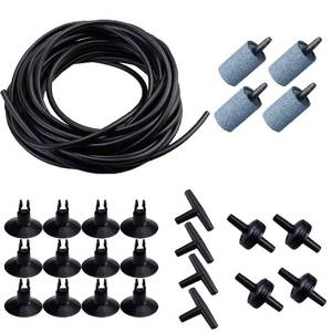 lot 14222 image: AQUANEAT 25 Feet Aquarium Airline Tubing, Standard 316 Tubing, Air Pump Accessories,with Air Stones, Check Valves, Suction Cups and Connectors (Black)in