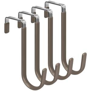 lot 14239 image: FYY Over The Door Hooks, 4 Pack Door Hangers Hooks with Rubber Prevent Scratches Heavy Duty Organizer Hooks for Living Room, Bathroom, Bedroom Hanging Clothes, Towels, Hats, Coats, Bags Brown