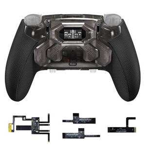lot 14251 image: eXtremeRate Beyond Back Paddles Kit for PS5 Edge Controller, OLED Display, Redesigned Ergonomic Rubberized Grips Bottom Shell, Remappable 4 Back Buttons Set for PS5 Edge Controller - Clear and Black