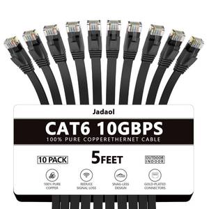 lot 14252 image: Jadaol Cat 6 Ethernet Cable 5ft 10-Pack, 10Gbps Support Cat8 Cat7 Network, Flat High Speed LAN Internet Patch Cables, Short Ethernet Cables for Router, Modem, Switch, PC, Laptop, Gaming Console, Black