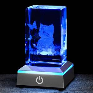 lot 14254 image: Eicxjui 3D Crystal Night Light with Multicolor LED Base Glass Laser Engraved Cat Figurine Gift for Women Cat Lovers Birthday Christmas Room Decor
