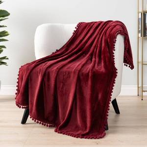 lot 14257 image: PAVILIA Fleece Throw Blanket for Couch with Pom Pom Fringe, Maroon Burgundy Red, Soft Cozy Fuzzy Flannel Blanket for Sofa Bed, Lightweight Plush All Season Throw, 50x60 Inches