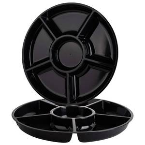 lot 14258 image: Plasticpro 6 Sectional Round Plastic Serving TrayPlatter (2, Black)