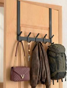 lot 14260 image: CHAUNCEY HOME Long Over The Door Hooks Hanger with 15.75 Arms for Easier Access by Shorter, J16U, Perfectly Fits US Standard 1 38-inch Doors, Towel Rack Bathroom Organizer Holder, Rustproof, Blackin