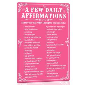 lot 14261 image: Cute Pink Room Decor for Teen Girls - A Few Daily Affirmations Metal Sign, Butterfly Wall Art Tin Signs, Girly Home Office Decor, Aesthetic Inspirational Gifts for Women Bedroom, 8x12 Inch