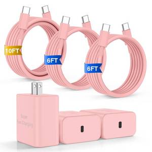 lot 14263 image: iPhone 17 16 Pro Max Charger Fast Charging, 45W Super Fast USB C Chargers for iPhone 17(6FT6FT10FT) Type C Chargers Cord with Fast Charger Block for iPhone 171615 SeriesiPad GalaxyS25S24 Pink