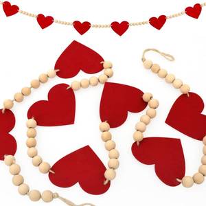 lot 14275 image: Valentinefts Day Heart Decorations, Felt Hearts Wood Bead Garland Banner for Valentinefts Day Decor