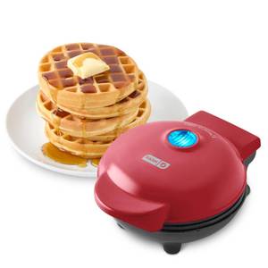 lot 14292 image: Dash Mini Waffle Maker- Compact Electric Iron for Creative Homemade Treats - Nonstick Surface - Easy-to-Clean - Perfect for Kids and Families - Red