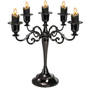 lot 14296 image: YOUEON 5 Arm Black Candelabra, Candelabra Candle Holder, 10 Inch Tall Candlesticks Holder, Elegant Taper Candle Holder Centerpiece for Wedding, Church, Halloween, Dining, Home Decor