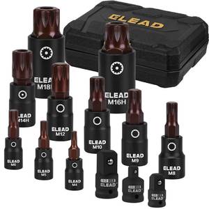 lot 14299 image: 13-Piece XZN Triple Square Spline Bit Impact Socket Set - Premium S2 Steel European Style M4 - M18 with Socket Adapters, 14�, 38� and 12� Drive  Professional Mechanic Garage Tools