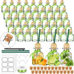 lot 15319 image: Hushee 48 Pcs Shot Glasses Patron Bottles with Cork Straw 1. 7 oz Mini Empty Tequila Bottles for Drinks Small Reusable Clear Glass Patron Shot Cups with Silk Ribbon Wedding Party Favors (50ml)