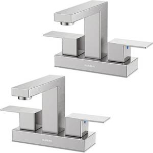 lot 15321 image: Bathroom Sink Faucet, Hurran 4 inch Brushed Nickel Bathroom Faucets for Sink 3 Hole with Pop-up Drain and Supply Lines, Stainless Steel 2-Handle Faucet for Vanity RV Restroom, 2 Pack