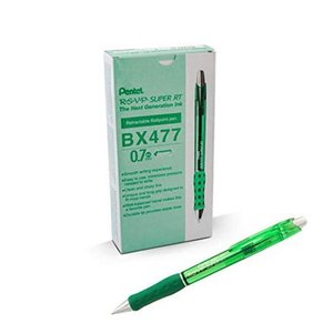 lot 16456 image: Pentel RSVP Super RT Ballpoint Pen  (0.7mm) Fine Line  green Ink - BX477-D 10pk