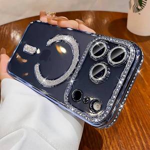 lot 16457 image: XSHKJDHJS Magnetic Sparkle Diamond for iPhone 17 Pro Max CaseCompatible with MagSafe Sparkle Diamond Camera Protection Shockproof Clear Cute Glitter Bling for Women and Girls,Blue