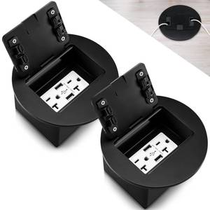 lot 17335 image: Kanayu 2 Pack Recessed Floor Outlet 3.98x 3.66inx 4in 1-Gang with 4.8a USB Chargers 20 Amp Floor Receptacles Round Hidden Outlet Kit Electrical Waterproof Box Cover, Etl Listed(Black)in