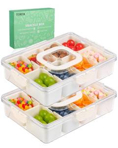 lot 17344 image: 2 Pack Snackle Box Container - Dishwasher Safety Divided, Serving Tray with Lid and Handle - Charcuterie Board for Portable Snack Platters - Clear Organizer for Fruits Snacks,Perfect for Road Travel