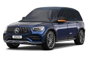 lot 17358 image: Kayme Half Car Cover, Windshield Cover for Ice and Snow Top with Reflective Straps, Roof Cover Waterproof All Weather Dust, Sun Protection. Front Rear Window Cover Fit SUV. YM (UP to 142ftft)