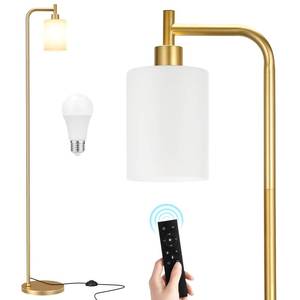 lot 17367 image: Ziisee Floor Lamps for Living Room - Industrial Standing Lamp with Remote Control Glass Shade, Modern Gold Floor Lamp with LED Bulbs, Tall Lamp for Bedroom Office - Gold