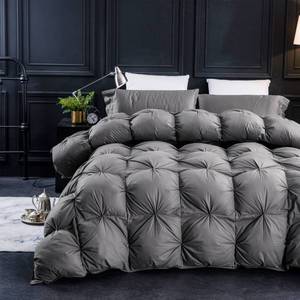lot 17512 image: Three Geese Pinch Pleat Waterfowl Feathers and Down Comforter Twin Size Duvet Insert,750 Fill Power,1200TC 100percent Cotton, Premium All Seasons Gray Warm Hotel Comforter with 8 Tabs.