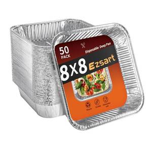 lot 17515 image: Ezsart Aluminum Pans 8x8-50 Pack Disposable Baking Pans, 8 Inch Square Tin Foil Pans, Aluminum Roasting Trays for Holiday Cooking, Heating and Baking, Christmas, Parties Meal Prep and Storage