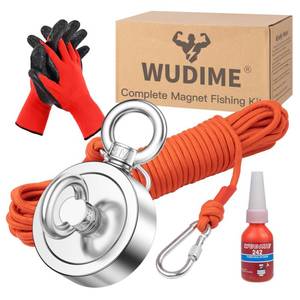 lot 17518 image: WUDIME Magnet Fishing Kit, Includes 760 Lbs Strong Pulling Force Neodymium Fishing Magnet, with Durable 65ft Rope, Non Slip Gloves, Pefect for Retrieving in River and Magnetic Fishing