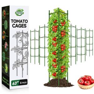 lot 17520 image: Halatool 63 Inch Tall Tomato Cages for Garden, 6 Pack Adjustable Tomato Cage, Garden Stakes Tomato Trellis for Pots, Tomato Plant Support for Raised Garden Bed andVegetables Flowers