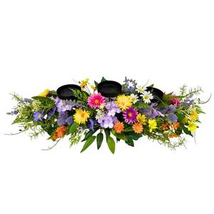 lot 17522 image: Lnymura 26 Inch Spring Summer Centerpiece with 3 Candle Holders Floral Table Centerpiece with Daisies and Wildflowers for Dining Table Mantel Wall and Farmhouse Table Decoration