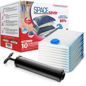 lot 17524 image: 10 Pack Jumbo Vacuum Storage Bags for Comforters, Blankets and Clothes � Jumbo Vacuum Sealed Compression Bags with Hand Pump � Space Saver Storage Bags for Bedding, Moving, Travel and Organization