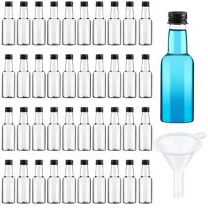 lot 17525 image: Tessco for you 100 Pcs Mini Liquor Bottles with Black Cap, Small Empty Shot Bottle, Airtight Plastic Spirit Alcohol, Salad Dressing Wine Hot Sauce Party Supplies(0.8 Oz)