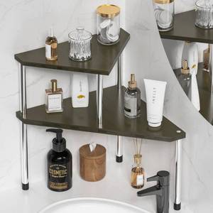 lot 17527 image: Weenson Bathroom Counter Organizer Corner Shelf - 2 Tier Bathroom Organization Bamboo Bathroom Sink Shelf Kitchen Countertop Organizer Adjustable Free-Standing Counter Storage Shelf(Antique)