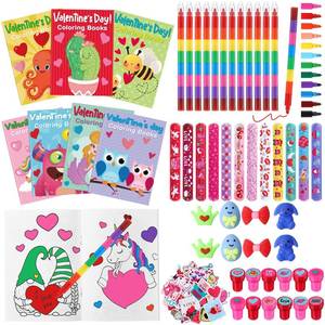 lot 18227 image: Seajan 110 Pcs Valentines Day Party Favors Valentine�s Day Gifts Goodies Bags Stuffers with Mini Coloring Books Crayons Erasers Stamps Stickers for Exchange Treats Pack Prizes Supplies