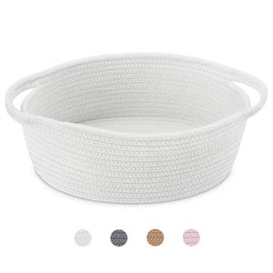 lot 18233 image: ABenkle Small Basket with Handles, Boho Decorative Rope Woven Dog Cat Toy Storage Bin Shelf Storage Organizer, Easter Christmas Gift Basket, 12x8inx5in, Whitein