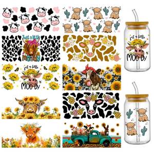 lot 18242 image: PEVOGON Cattle UV DTF Cup Wrap Transfer Stickers for Glass, 10 Sheet Cow Rub on Transfers Decal for 17OZ Glass Cups Furnit Craft Wood DIY Crafts