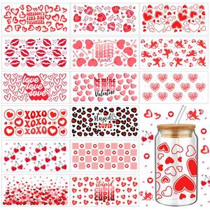 lot 18243 image: Resurhang 15 Sheets UV Dtf Cup Wrap Transfer Stickers Teacher Appreciation Cup Transfer Decals for 16 oz Glass Water Bottle 9.8 x 4.7 Inch Waterproof Mug Stickers Craft DIY(Red Valentinefts Day)