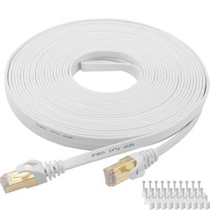 lot 18250 image: DEFACE Cat 8 Ethernet Cable 50 Ft Cat8 Internet Cable Flat Gigabit High Speed Shielded RJ45 LAN Cable for PS4, Xbox, Router, Modem, Gaming, White