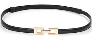 lot 18262 image: Glamorstar Skinny Belts for Women Thin PU Leather Waist Belt with Gold Buckle for Dresses Black 60cm23.6in