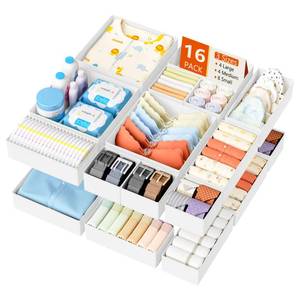 lot 18265 image: DIMJ Drawer Organizer Clothes - 16 Pack Baby Dresser Organizer for Nursery, Foldable Drawer Organizer Bins for Closet Bedroom Organization, Fabric Clothes Storage Dividers for Underwears, Socks, Bras