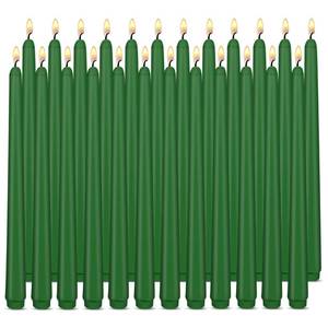 lot 18288 image: Green Taper Candles, Set of 24 Unscented and Smokeless 10 Inch Taper Candles Long Burning, Paraffin Wax with Cotton Wicks for Burning Approxinately 7-8 Hours Time